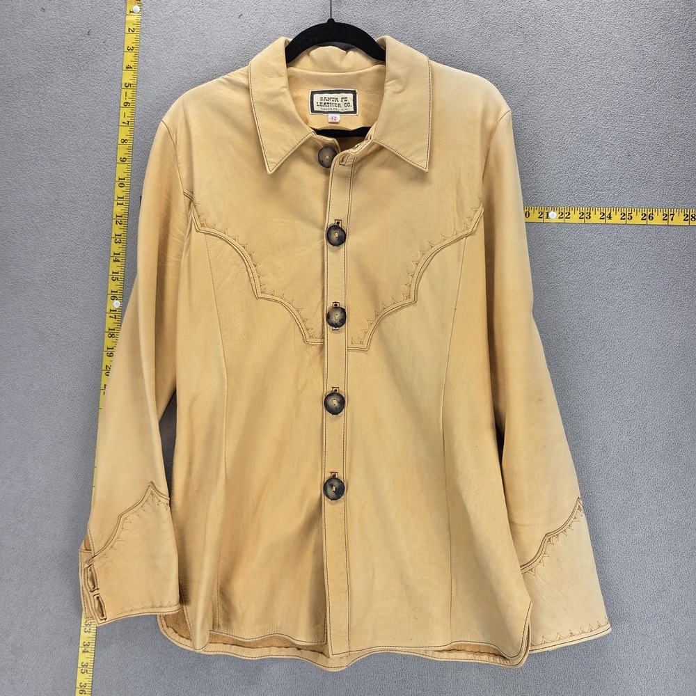 Vintage Santa Fe Leather Co Jacket Mens 42 Beige Western Horse Back Overcoat